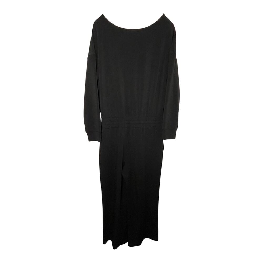 SPANX AirEssentials Jumpsuit 1X Petite Black Long Sleeve Wide Leg Drawstring - Picture 4 of 11